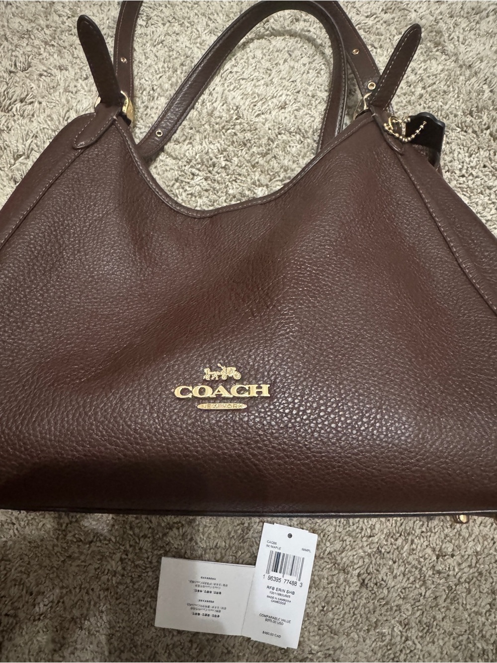 Coach Brown Pebbled Leather Shoulder Bag with Gold Logo